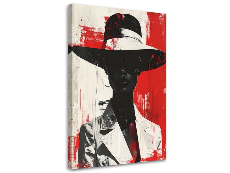  Image sur toile, femme élégante avec chapeau sur fond rouge et blanc 20x30 1312614857 - Conforama A