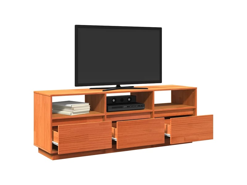  Meuble tv - banc tv - meuble de rangement  marron 140x37x50 cm bois pin massif  - Conforama E