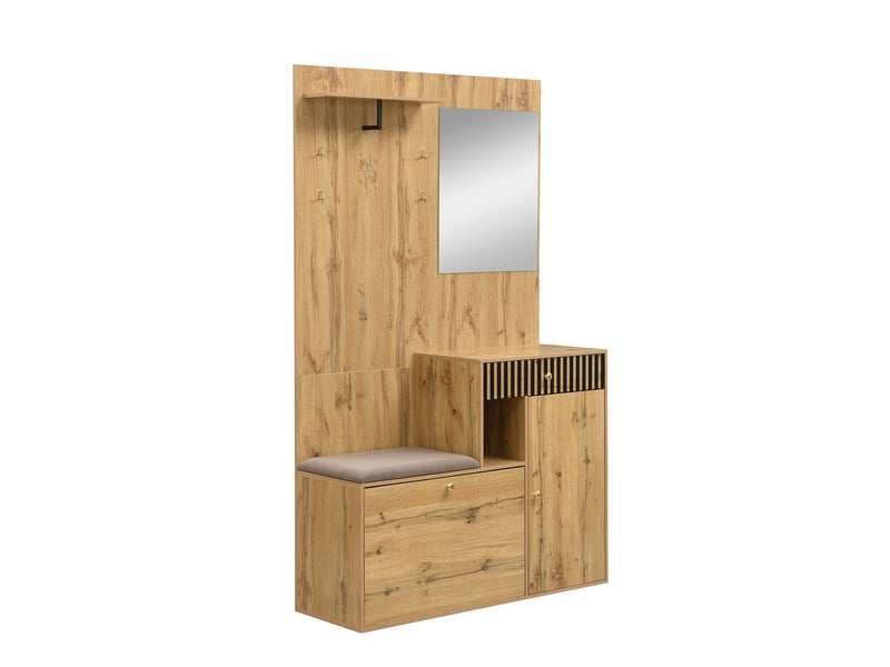  Portemanteau avec banc et rangement 110 x 185,5 cm en mdf noir et naturel  - Conforama R