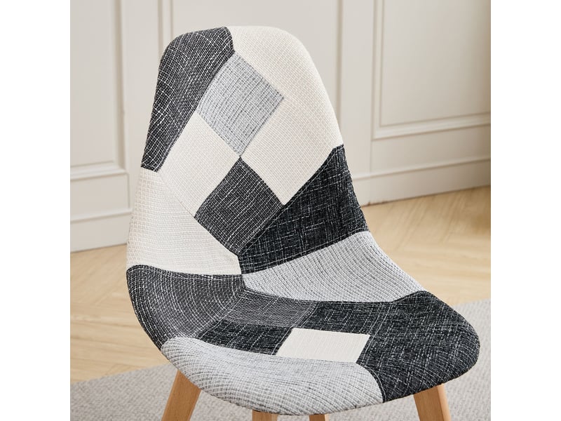  Lot de 4 chaises patchwork - chaises de salle à manger - pieds en hêtre(noir blanc et gris) - style rétro  - Conforama D