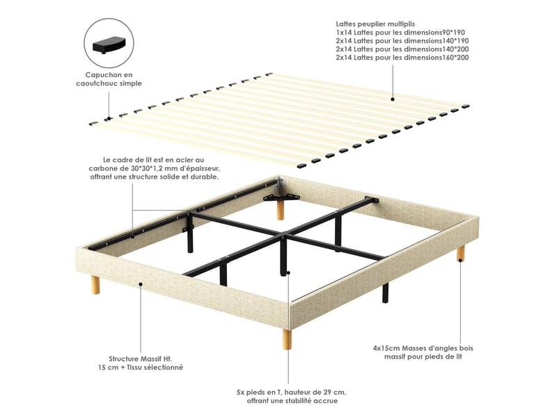  Ensemble matelas mousse 140x200 cm epaisseur 30cm + sommier déco  - Conforama C