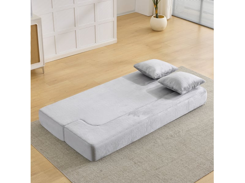  Canapé convertible 2 places 190x50x42 cm compressé, pliable,  mousse douce, couleur gris clair, design moderne  - Conforama E