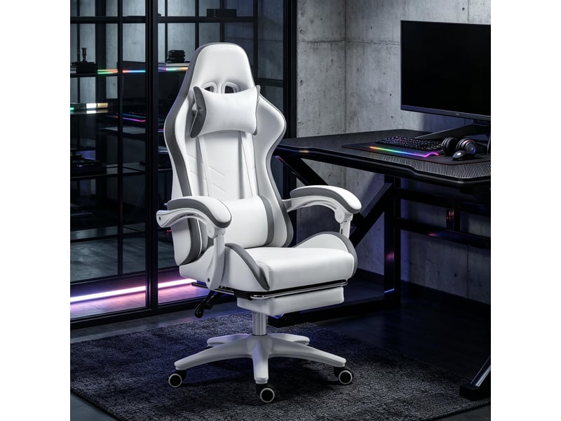 Fauteuil gaming ergonomique avec dossier inclinable à 135° et soutien lombaire - Conforama B