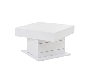 Table basse relevable avec 1 tiroir et rangement caché, plateau rotatif 360°, laqué blanc pour salon, 70×70×45 cm - uvrion