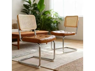 Set de 4 chaises de salle à manger en simili cuir, pieds chromés – style mid-century breuer rembourrées