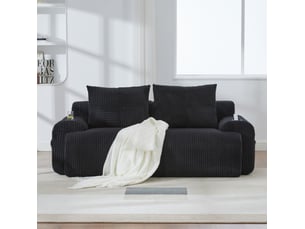Canapé modulaire 2 places en velours côtelé noir avec porte-gobelets et poche latérale