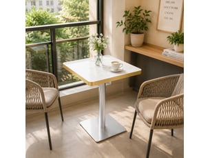 Table à manger carrée, 60x60x74 cm, effet marbre uv, repas, salle à manger, plateau mdf, piètement métal, coloris blanc