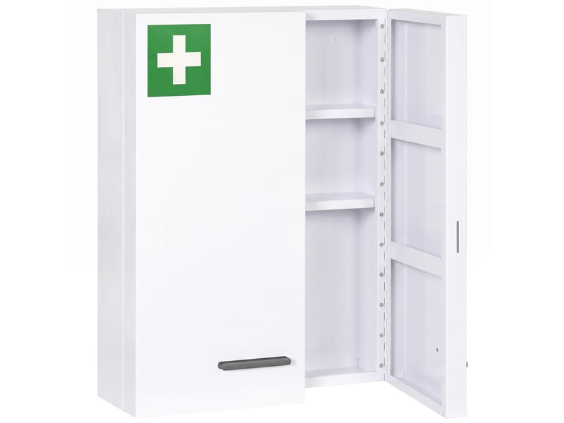  Armoire à pharmacie à 6 étagères avec serrure et 2 clés, acier, 55 x 18 x 60 cm, blanche  - Conforama A