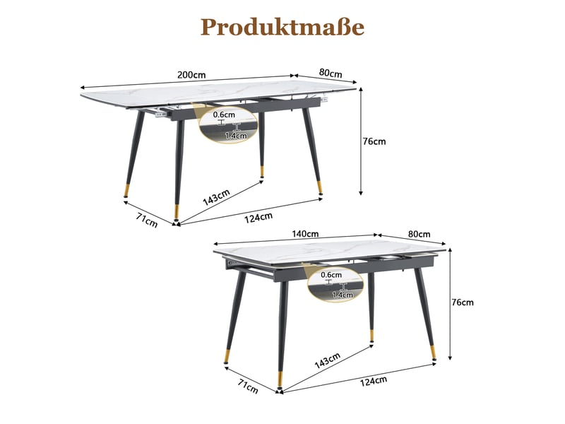 Table extensible avec plateau céramique piètement métal noir pieds dorés longueur 140-200 cm sans chaises - Conforama C