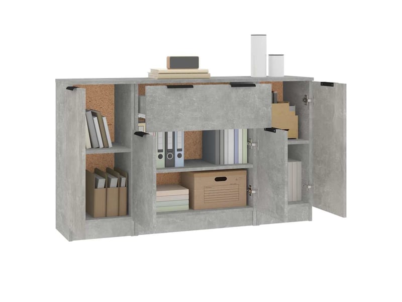  Buffets 3 pcs - bahut - meuble de rangement gris béton bois d'ingénierie  - Conforama D