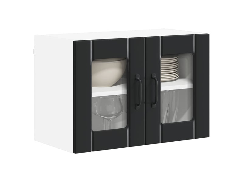 Meuble mural de cuisine, cabinet en verre mural 2 pcs noir bois d'ingénierie shl7466 - Conforama C