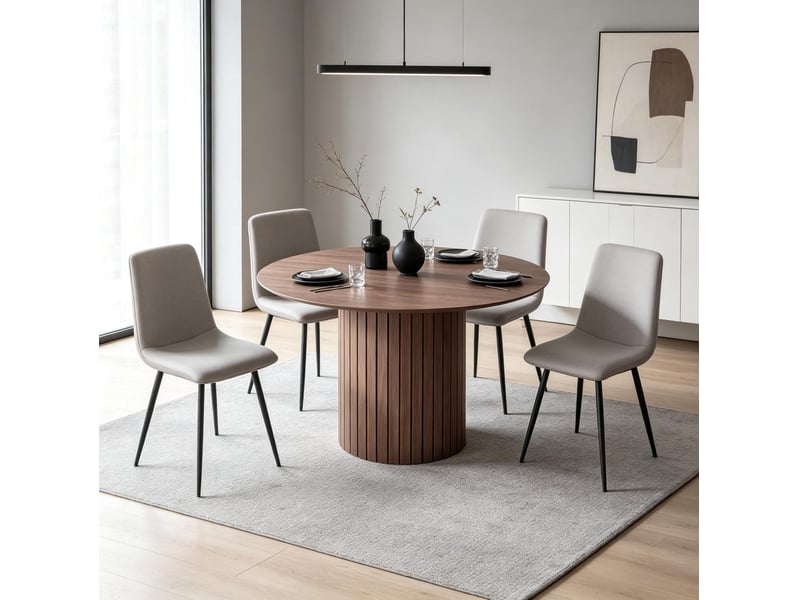 Table à manger ronde 120 x 120 cm – marron foncé – pied central cylindrique stable, pour 4 à 6 personnes - Conforama B