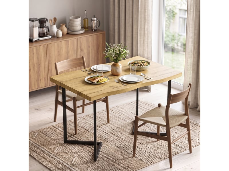  Table de salle à manger pour 2 personnes, plateau épais, pieds en métal, style moderne, 110 x 67 x 75,5 cm, chêne  - Conforama C
