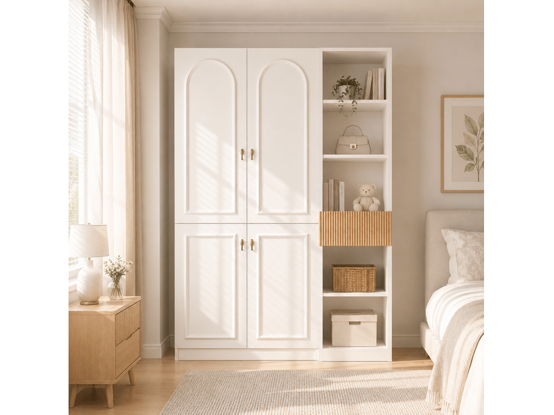  Armoire 135x50x200 cm avec 2 tringles et 8 espaces de rangement blanc et bois  - Conforama B