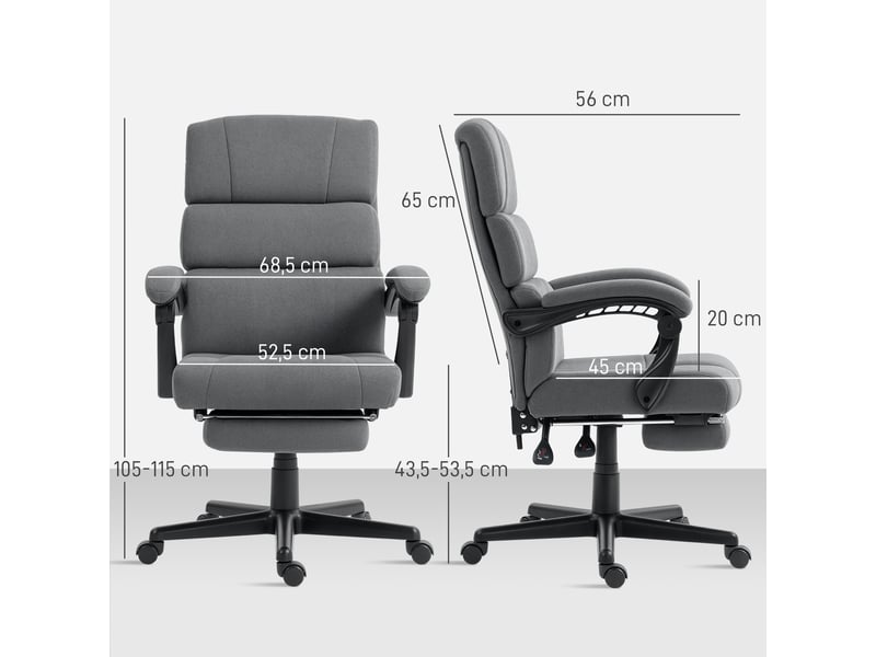  Fauteuil de bureau rembourré aspect velours, réglable en hauteur, sur roulettes, gris  - Conforama E