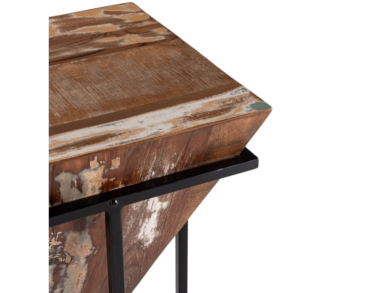 Table d'appoint triangle 36x36x56 cm en bois recyclé et métal noir - Conforama C