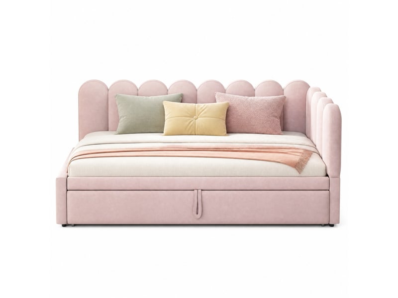  Lit gigogne simple 90×200 cm extensible 180×200 cm - okmyhome- en velours rose, sans matelas  - Conforama A