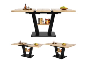 Tables à manger tables extensibles pour cuisine et salle à manger - pieds métal, plateau mdf - 118-157 x 70 x 75 cm - noir et naturel