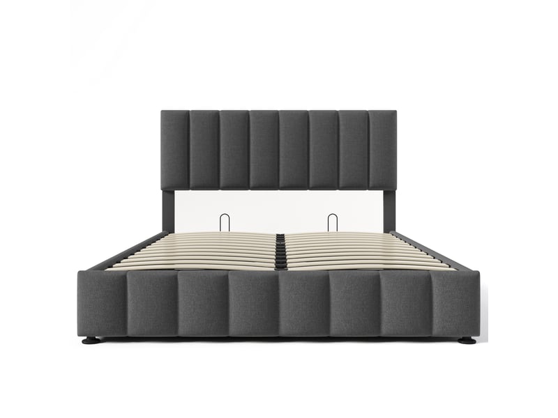  Lit double 140x200 cm - relevage hydraulique et têtière réglable - coffre de rangement - sans matelas  - Conforama E