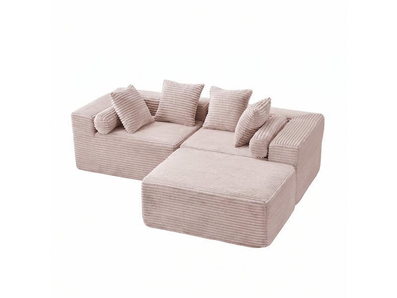 Canapé d'angle, canapé modulable – beige, en tissu chenille, style cloud - Conforama E