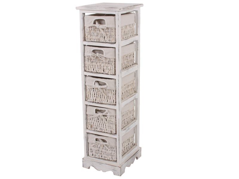  Commode, étagère 5 paniers, 25x28x90cm, shabby, vintage - blanc  - Conforama D