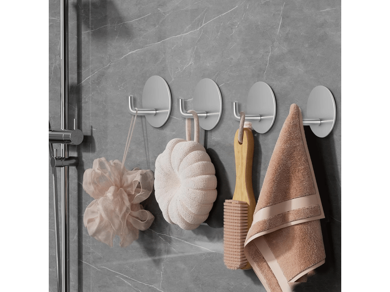  Crochets de salle de bain, pour serviettes, de cuisine, autocollants, fond rond, lot de 4 (argent, gris FC-ZLS-02108ZLS - Conforama B