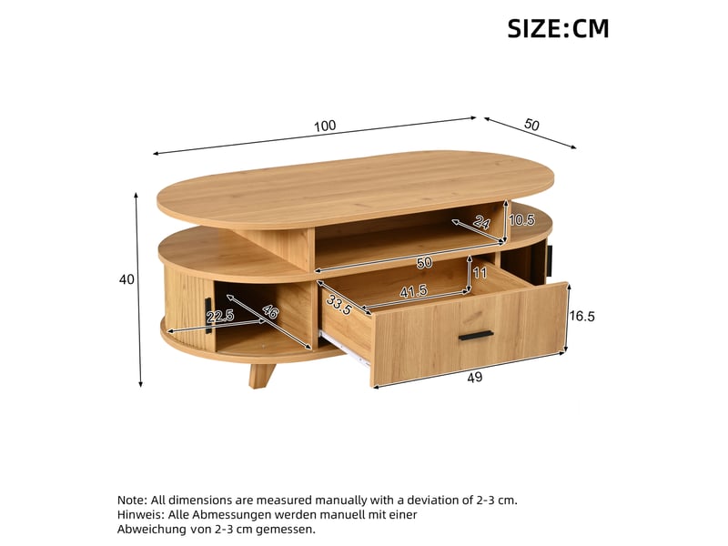  Table basse ovale 100x50x40 cm avec rangement coloris bois naturel  - Conforama C