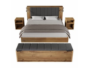 Lit avec rangement 160x200 cm <strong>COVREO </strong>  <strong></strong> coloris bois clair