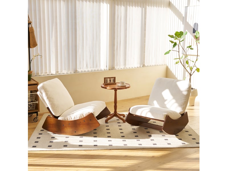 Fauteuil à bascule glider 62x90x72 cm, dossier ergonomique, matière textile, blanc, structure en bois, revêtement premium  - Conforama D