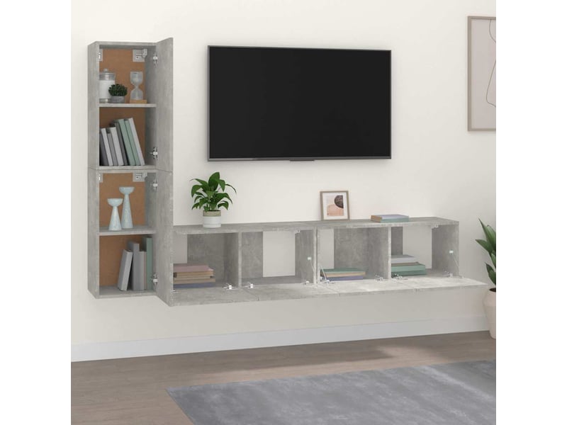  Ensemble de meubles tv 4 pcs gris béton bois d'ingénierie shl7791  - Conforama C