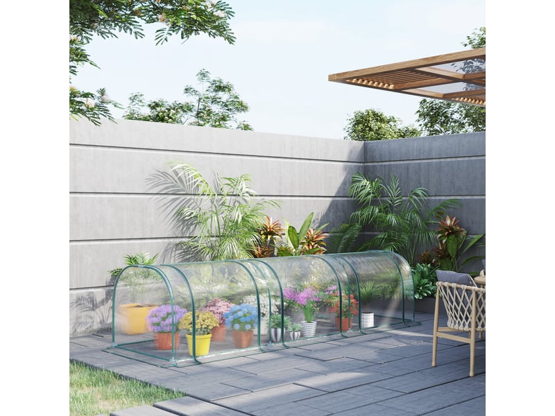  Serre extérieur 350x100x80 cm, 3 portes enroulables, acier, transparente, plantesfleurs.  - Conforama D