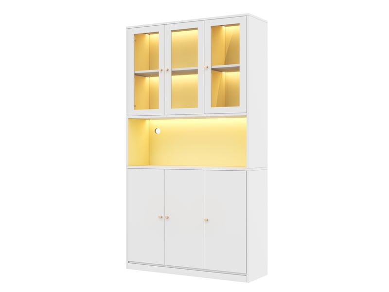  Bibliothèque avec vitrine vitrée 100×35×200 cm et éclairage led – meuble bibliothèque ouvert avec 3 portes, meuble à dossiers pour livres, blanc  - Conforama D