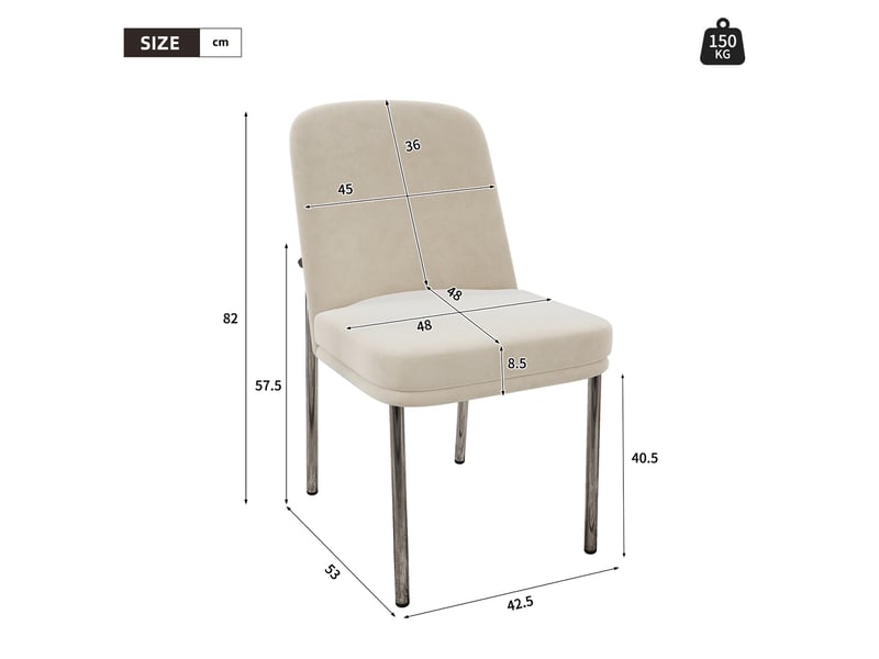 Lot de 4 chaises de salle à manger en velours beige avec pieds en métal chromé argenté  - Conforama E