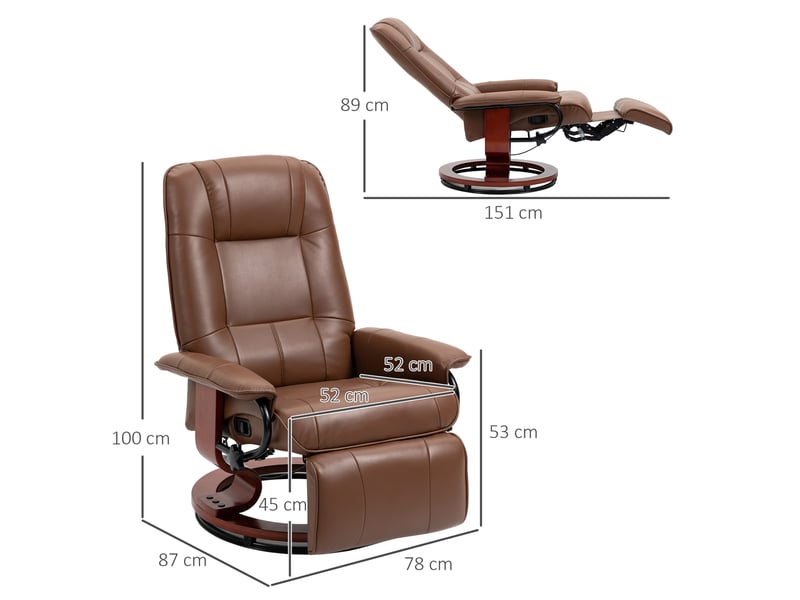  Fauteuil de relaxation, fauteuil pivotant, fauteuil inclinable, 87x78x100cm, marron  - Conforama E