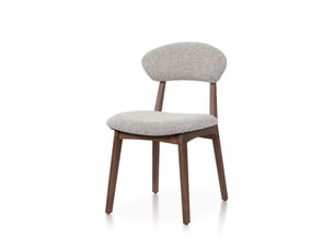 Chaise lina en bois aspect noyer et tissu brun chiné rembourré