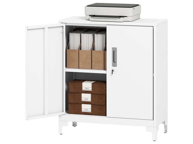  Classeur métallique à 2 portes, serrure et étagère - montage facile pour bureau, salle d'étude, garage - 80 x 35 x 91 cm - blanc  - Conforama B