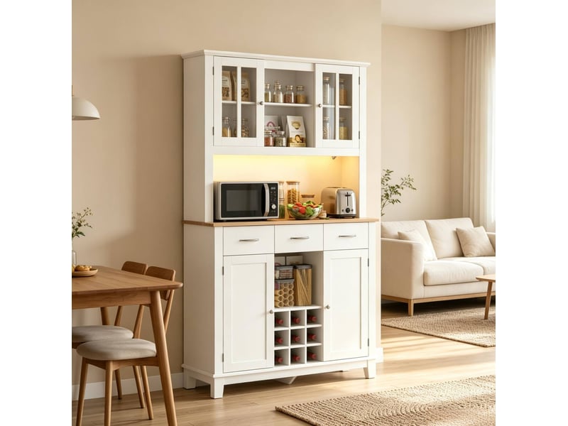  Buffet haut avec éclairage led rgb, sideboard pratique, meuble de rangement moderne  - Conforama B
