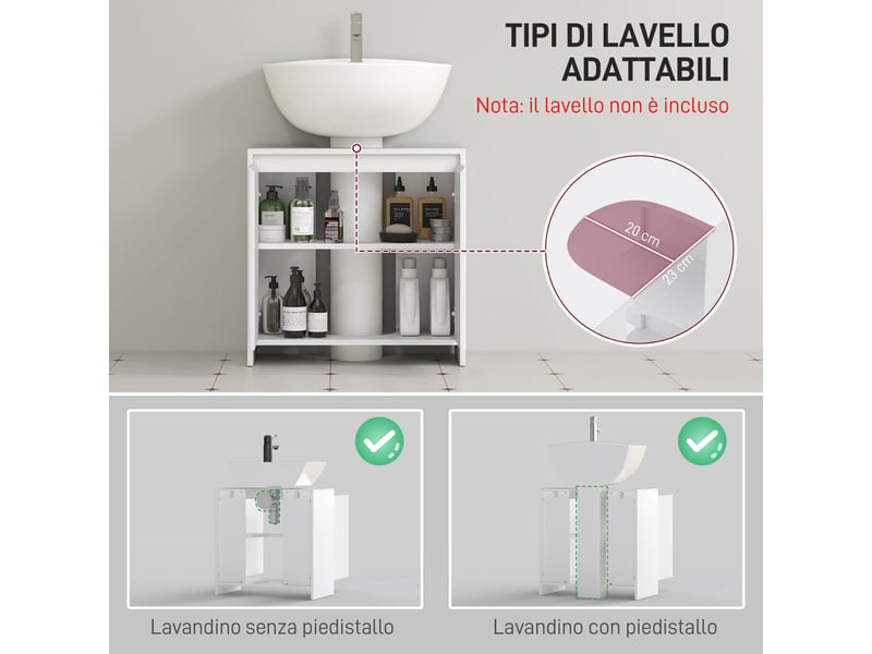 Meuble sous lavabo blanc avec découpe en u, 2 portes, 60 x 30 x 60 cm  - Conforama R