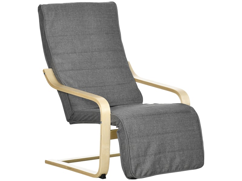  Fauteuil de relaxation avec repose-pieds, bois massif de bouleau, 94x66.5x100cm, gris  - Conforama B