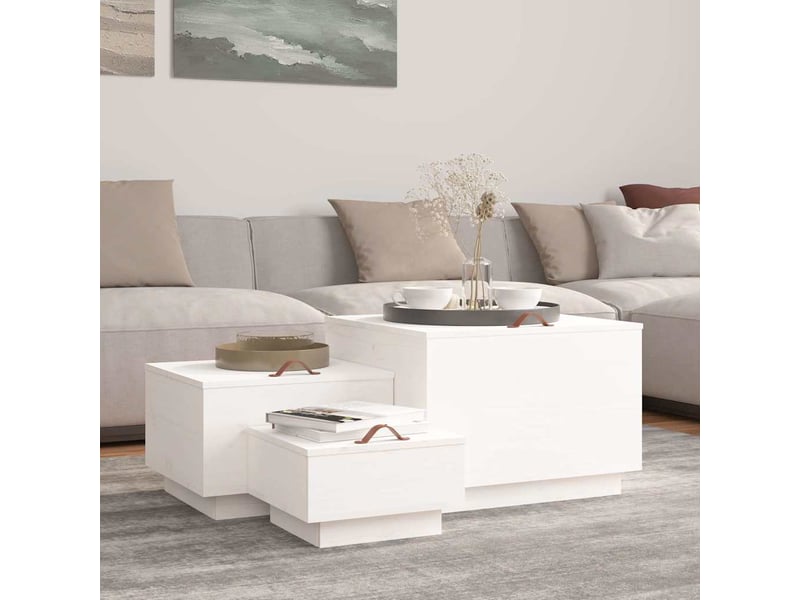  Boîtes de rangement et couvercles 3pcs blanc bois massif de pin  - Conforama B