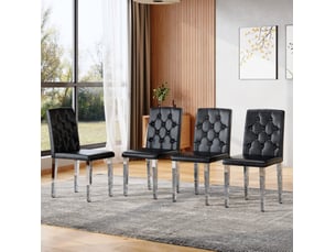 Lot de 4 chaises de salle à manger, chaise cuisine, design moderne, pu noir, métallique argenté, dossier à motif losange
