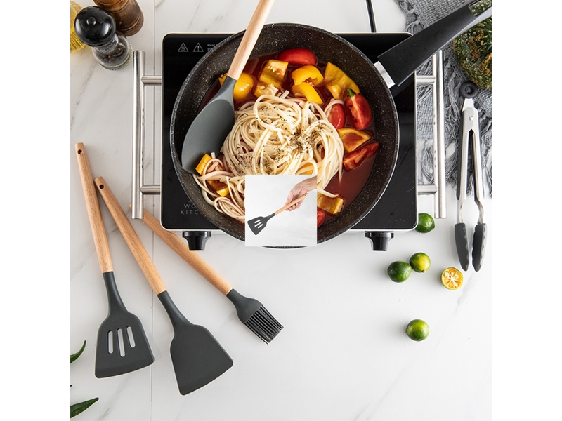  Ensemble de 11 ustensiles de cuisine en silicone, comprenant un seau de rangement; facile à nettoyer  - Conforama D