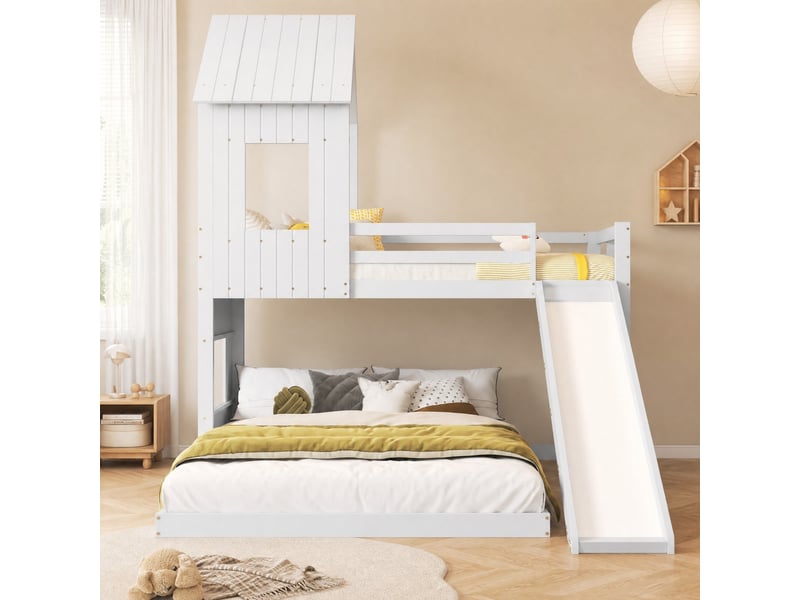  Lit superposé enfant avec toboggan blanc 90 x 200 cm et 140 x 200 cm  - Conforama B