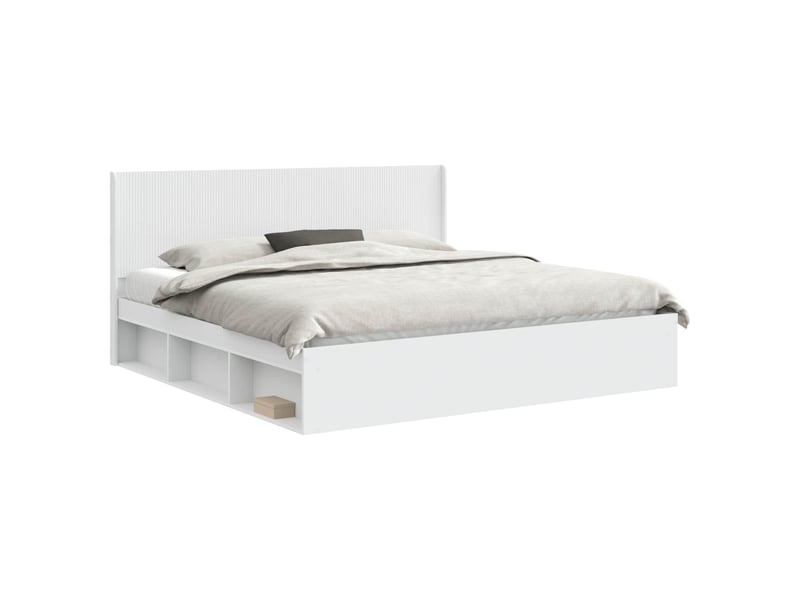  Lit double- lit adulte -  cadre de lit avec rangement et tête de lit blanc 200 x 200 cm  - Conforama A