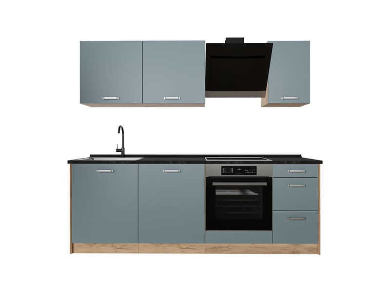  Vicco cuisine, bleu-grischêne doré, 220cm plan de travail anthracite  - Conforama A