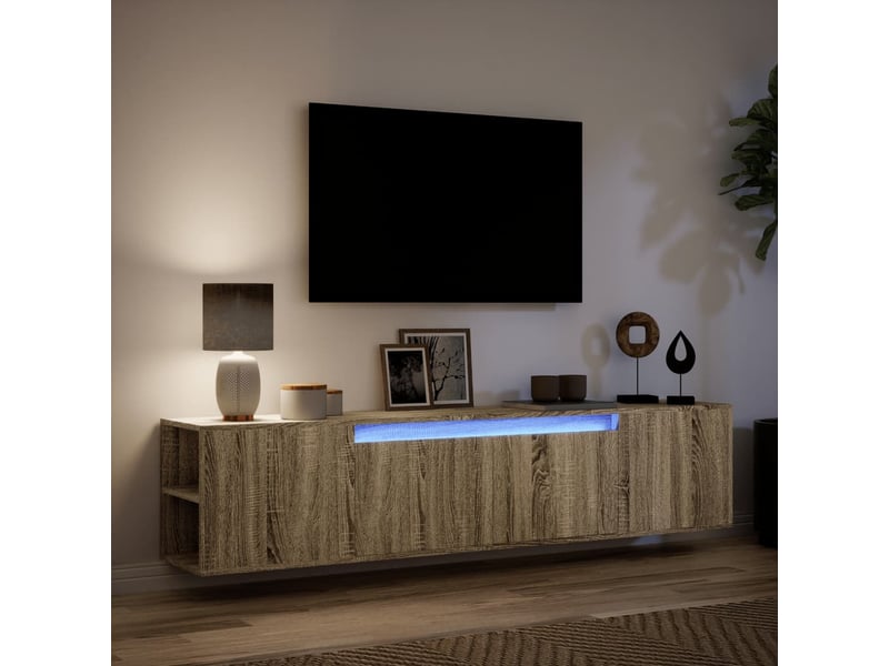  Meuble tv - banc tv - meuble de rangement mural avec led chêne sonoma 180x31x39,5 cm  - Conforama E