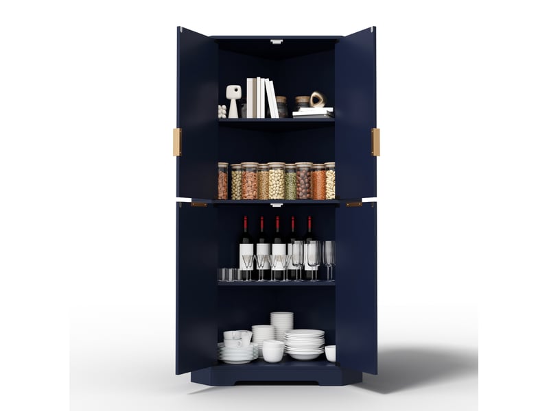  Armoire d'angle 60x60x172 cm à 4 portes et étagères réglables bleu  - Conforama A