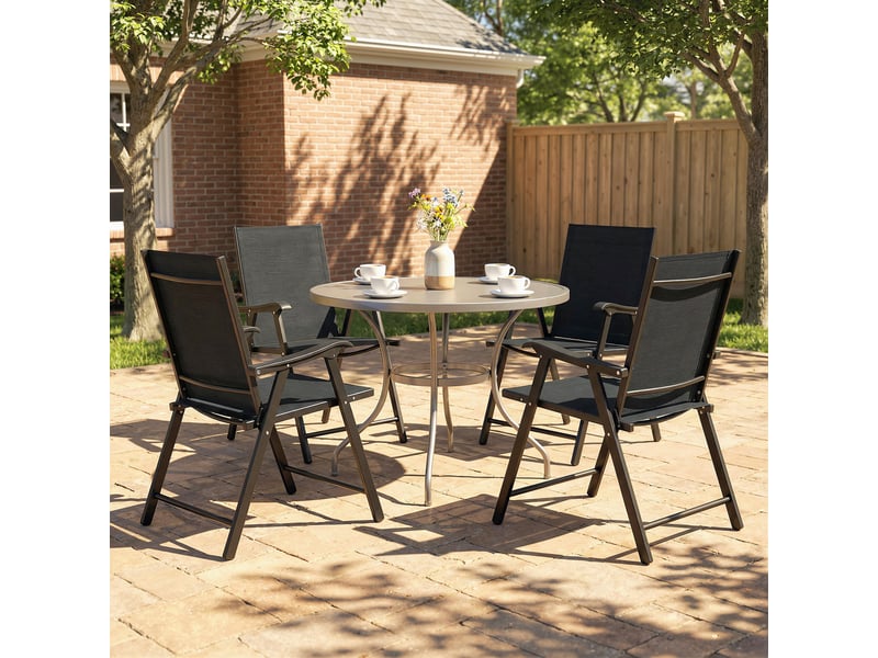  Lot de 4 chaises de jardin, chaises pliantes, acier, texteline, 62x58x97cm, noir  - Conforama C