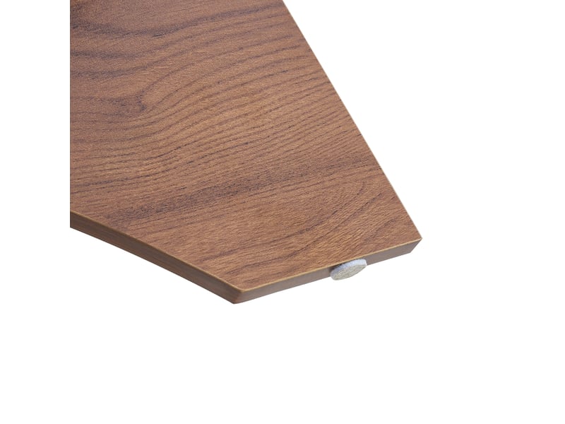  Table basse ovale avec étagère de rangement, plateau en verre de sécurité et supports effet noyer pour salon  - Conforama E