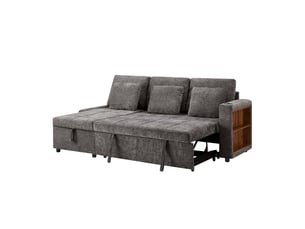 Canapé d'angle droit convertible <strong></strong> <strong></strong> 3 places Tissu gris avec coffre de rangement